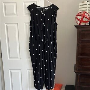 LOFT Black and White Polka Dot Sleeveless Jumpsuit
